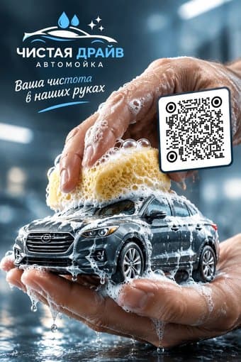ИИ-фото: автомобиль на автомойке с QR-кодом для записи