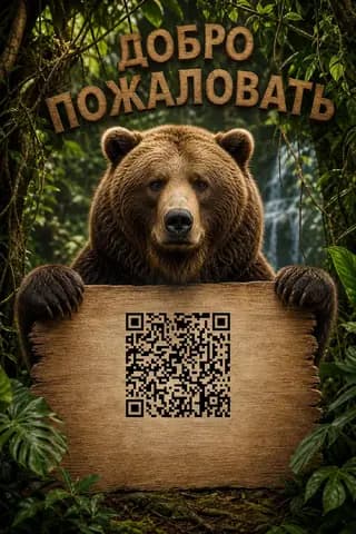 ИИ-изображение с QR-кодом и медведем