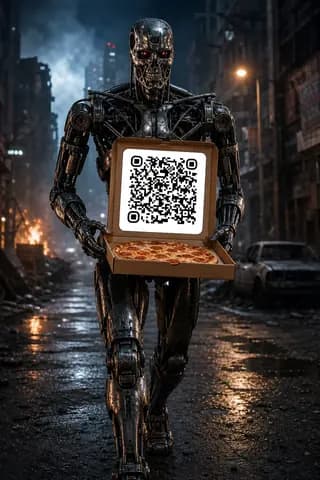 ИИ-изображение с QR-кодом и роботом